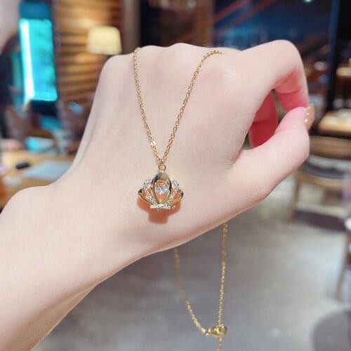 New Trendy Crown Zircon Micro - Inlaid Titanium Steel Necklace Womens Fashion Collarbone Chain Gold Color Jewelry Girls Gift