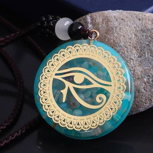 Orgone Blue Natural Stone Pendent Necklace Horus Eye All-Seeing Eyes Devils Eye Orgonite Energy Necklaces Amulet Jewelry