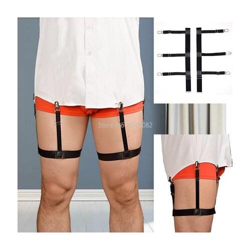 2 Pcs Men Shirt Stays Belt with Non-slip Locking Clips Keep Shirt Tucked Leg Thigh Suspender Garters Strap Adjustable Locking