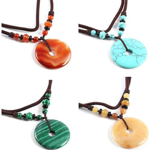 Natural Stone Aventurine Jades Pendant Necklace Turquoises Quartz Safety Button Pendant Charms For Women Men Fashion Jewelry