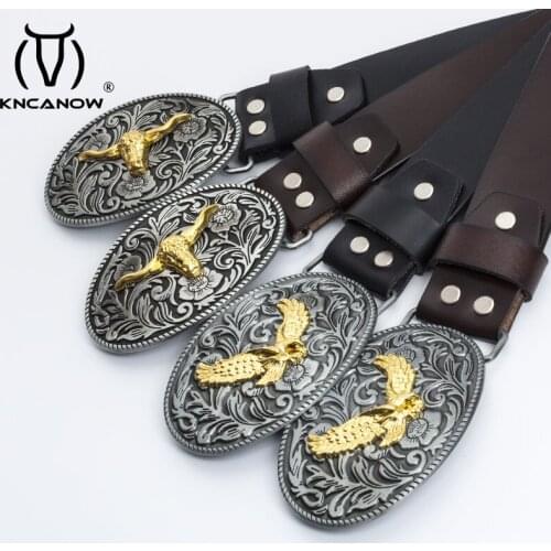 Genuine Leather Belt Men Luxury Brand Designer Fashion Top Quality Belts For Men Jeans Strap Male Metal Bull Eagle Animal Buckle