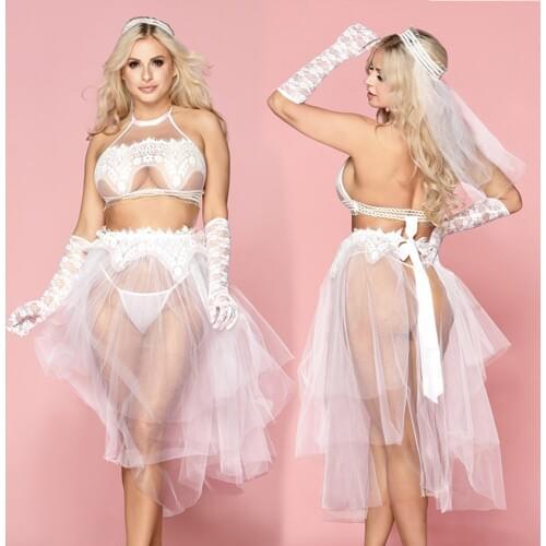 JSY Porno Womens Underwear Sexy Wedding Dress Babydoll Lingerie Set Erotic Transparent Apparel Costumes Sex Porn Pijama Suit