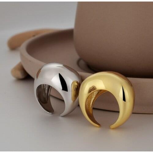 Silvology 925 Sterling Silver Geometric Arc Big Glossy Rings Thick Minimalist Luxury Wide Rings for Women Exaggeration Jewelry