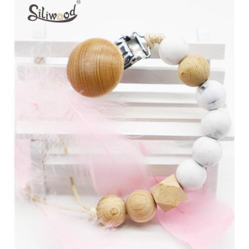 1pc Silicone Pacifier Clips Baby Accessories Wooden Bead Dummy Holder Baby Teat Chain BPA Free Newborn Soft Childens Goods