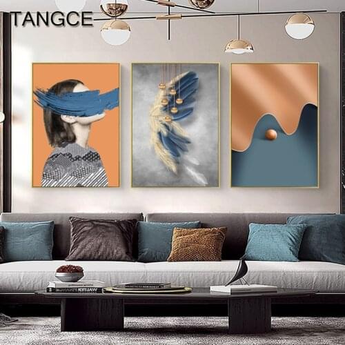 Modern Abstract Canvas Painting Feather Woman Wall Posters and Prints Wall Art Picture for Living Room Bedroom Nordic Home Decor