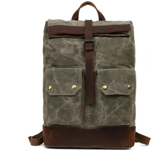 Waterproof Outdoor Men Backpack Large Capacity Waxed Canvas Travel Bag European Vintage Style Male Rucksack 2021 High Quality