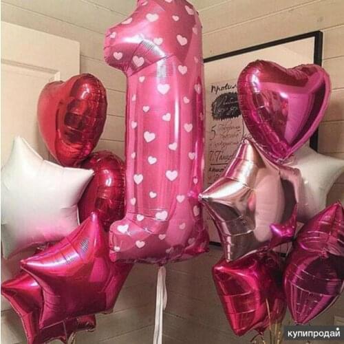 11pcs Pink Rose Birthday Party Balloon Digit 1 Helium Foil Balloons Boy Girl My 1 Years old Baloon Baby boy Girl balls helium