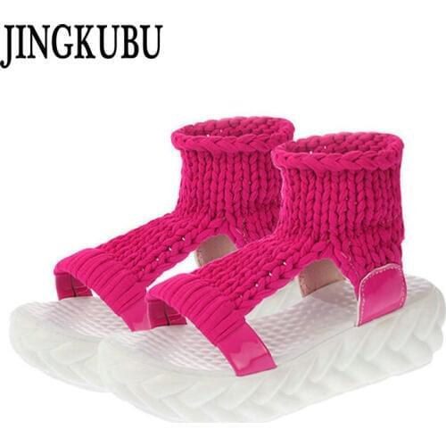 JINGKUBU2017 Woolen new comfortable sapato feminino women heels platform footwear sandalias mujer femme Wild shoes woman sandals