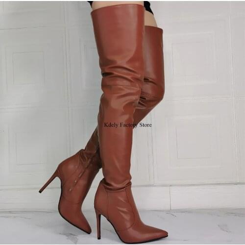 Women Over The Knee Slouchy Boots Pointy Toe Thin High Heeled Long Boot Ladies Fashion Winter Shoes Plus Size 47