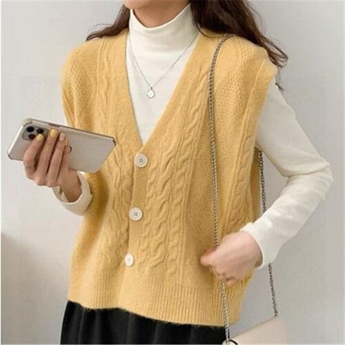 Elegant Twist Sweater Vests Women Solid Simple Classic Warm Spring Female Stylish V-neck Jumpers Sleeveless Knitwear Cardigan