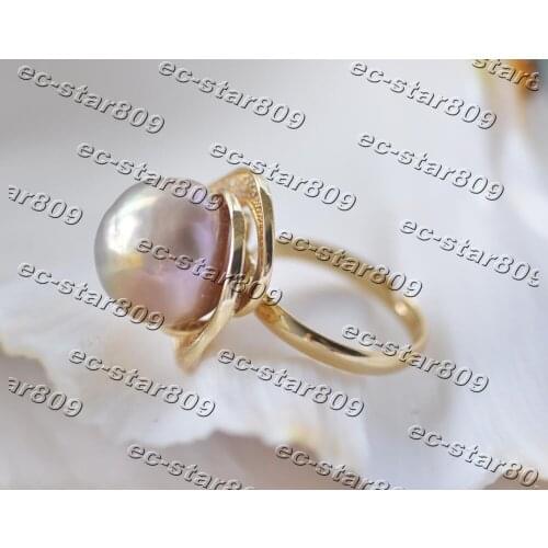 Z11252 15mm Almost Round Peacock-Lavender Edison Keshi Pearl CZ Ring Woman Fine Jewelry