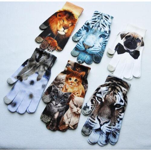 1Pair New Winter Warm Women Men Gloves 3D Pattern Digital Painted Touch Screen Gloves