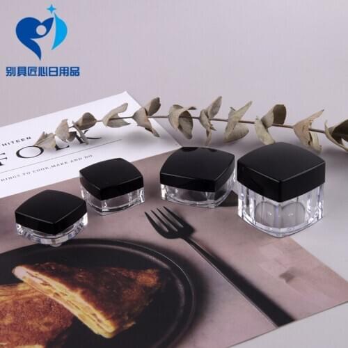 10pcs 3g/5g/10g/20g Black Lid Clear Plastic Jar Empty Makeup Nail Art Bead Storage Container Packages for Cosmetic Square Bottle