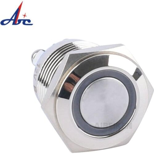 16mm Momentary Flat Head Button Screw Terminal Metal Push Button Switch With Blue LED