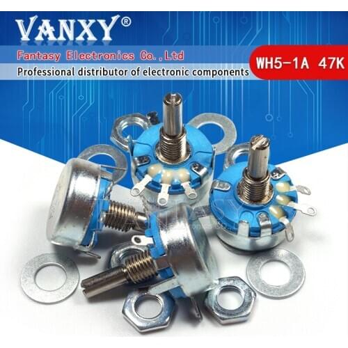 2pcs WH5-1A 47k ohm 3-Terminals Round Shaft Rotary Taper Carbon Potentiometer
