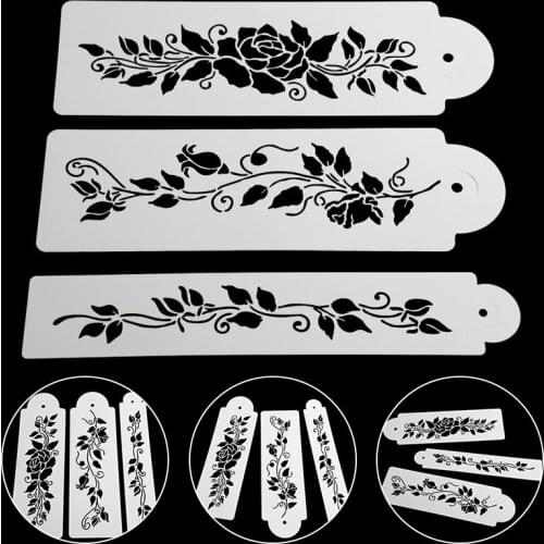 3PCS/Set Flower Fondant Cake Stencil Mould Border Lace Sugar Coffee Template Spray Mold DIY Flower Wedding Cake Decorating