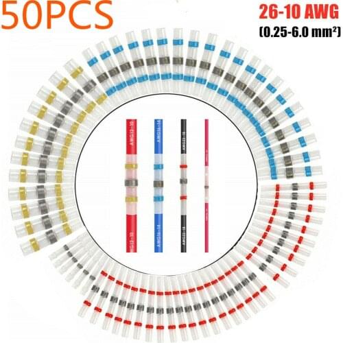 50PCS Assortment Soldering Sleeve Heat Shrink Butt Terminals Electrical Cable Wire Waterproof Insulated Connectors Kit
