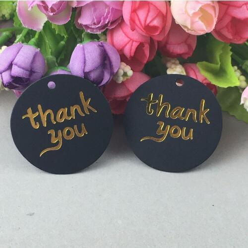 500pcs/lot Black Paper Thermoprinting Gold Thank you Gift/Price Tags Package Head Card Luggage labels DIY For Box/Jewelry/Bags
