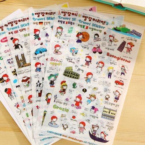 6Sheet/Pack Super Cute PVC Cartoon Girl Stickers for DIY Albums Diary Decoration Cartoon Kawaii School Office Stationery