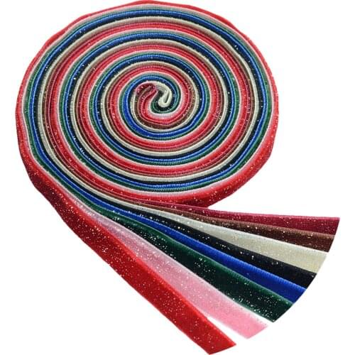 8pcs 2Yards Glitter Velvet Ribbon Assorted Colors 9mm Craft Gift Wrapping Hair Bow Decoration