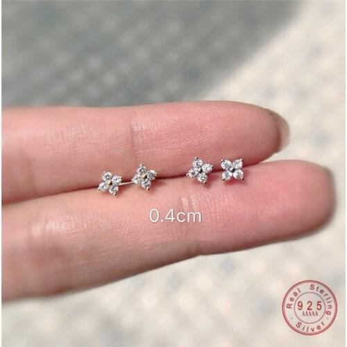 925 Sterling Silver Japanese Exquisite Flower Crystal Plating 14k Gold Stud Earrings Women Fashion Elegant Anniversary Jewelry