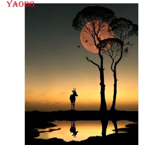 Diy Diamond Embroidery Sunset landscape deer Painting By Numbers Diamond Painting Full Square/Round Diamond Mosaic Decoration
