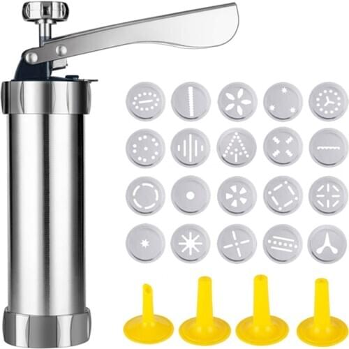 Stainless Steel Biscuit Press Maker with 20 Disc + 4 Nozzles Homemade Baking Tool for Biscuit Cake Dessert DIY Maker Decoration