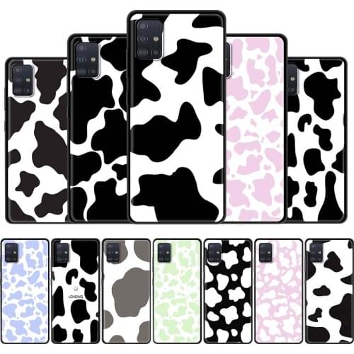 Black Cow Print Case For Samsung Galaxy for A51 A71 A21s A31 A41 M31 A32 5G A12 Soft Phone Cover M30s M51 A11 A91 Funda Shell