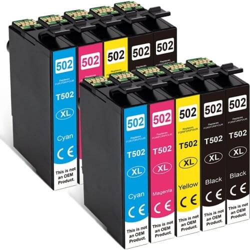 10pcs Compatible ink cartridge for EPSON 502 T502 XL for Expression Premium XP5100 XP5105 & Wrokforce wf-2865 wf-2860 Printer
