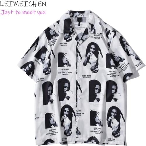 LEIMEICHEN Hawaiian Shirt Portrait Print Beach Shirt Street Wear Hip Hop Casual Vacation Shirt Summer Short Sleeve Top CK17