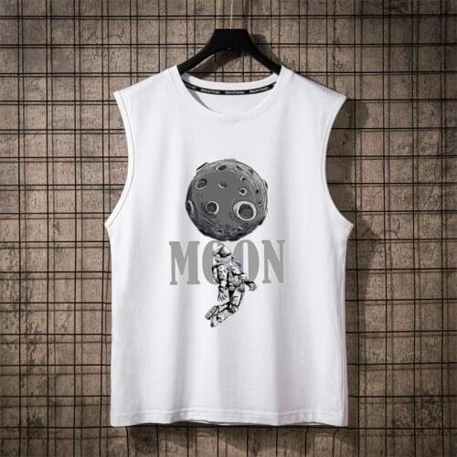 Summer Cotton Men Tank Tops Hooded space exploration White Singlets Sleeveless Fitness Vest Bodybuilding Casual Punk Crop Top