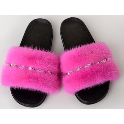 Summer Ladies Sandals And Slippers Fashionable All-Match Mink Leather Shoes Comfortable PVC Sole Flat Casual Slippers