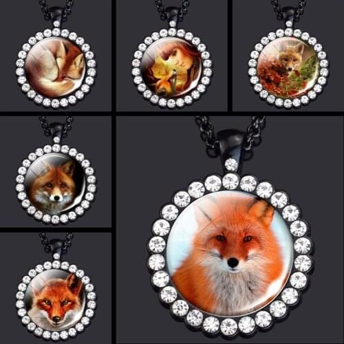 Fox Jewelry Lovely Fox Picture Rhinestone Necklace Animal Pendant Necklaces Gift for Women Men