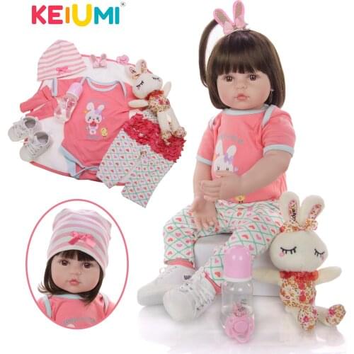 KEIUMI Cartoon Menina Reborn Baby Doll 60 cm Silicone Vinyl Stuffed Realisic Ethnic Dolls Reborn cute Kids Playmates Wholesale