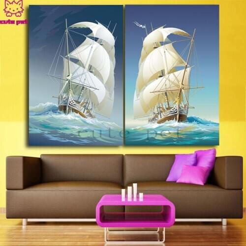 DIY round square Abstract art, sailing ship at sea diamond embroidery pattern cross stitch kits 5d diamond painting rhinestone