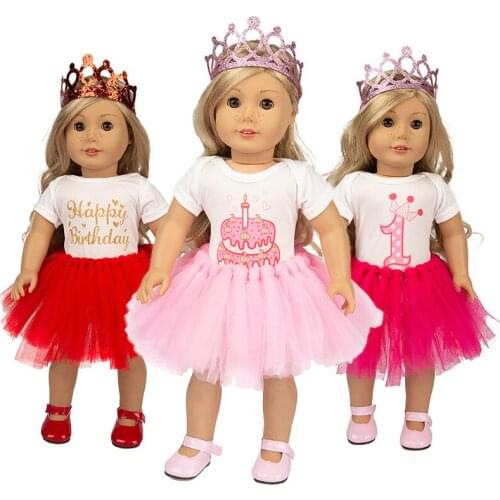 2021 New Pattern Clothes Letter T-shirt tulle skirt Fit 18 Inch American Doll And 43CM Baby Doll Accessories