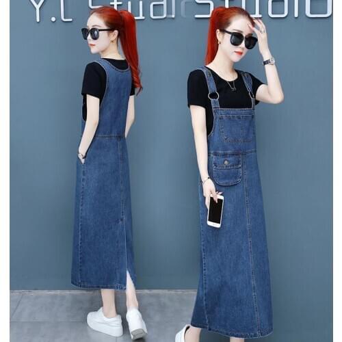 New womens dresses denim fabric suspenders dresses women clothing summer/autumn clothing european jeans dress