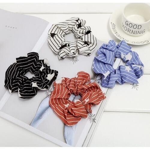 New arrival Fashion women lovely Striped Hair bands hair Scrunchies girls star print Hair Tie Accessories Ponytail Holder
