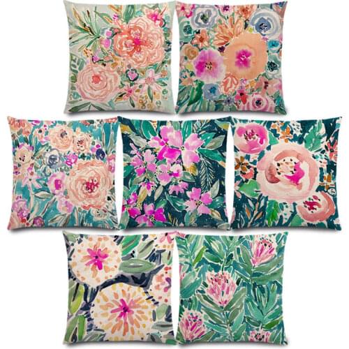New Beautiful Flowers Watercolor Art Paradise Flourish Floral Gardens Delight Colorful Cushion Cover Sofa Throw Pillow Case
