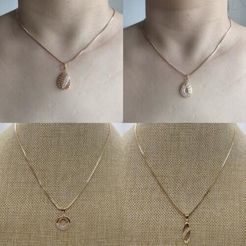 Pendant Necklace water drop Circle with Zircon setting true gold plated box chain copper material Women Girls Beautiful Gift