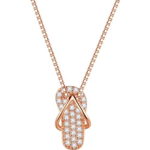 OFFC1 S925 Sterling Silver Flip Flop Necklace Pendant Niche Design Rose Gold Full Diamond Clavicle Chain