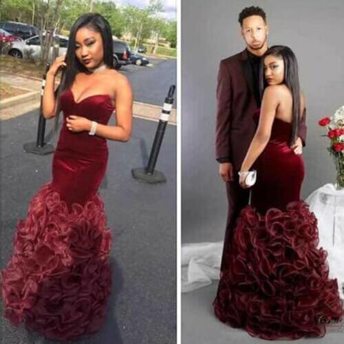 2019 Sexy Burgundy Mermaid South African Black Girls Prom Dress Sweetheart Long Formal Pageant Evening Party Gown Plus Size