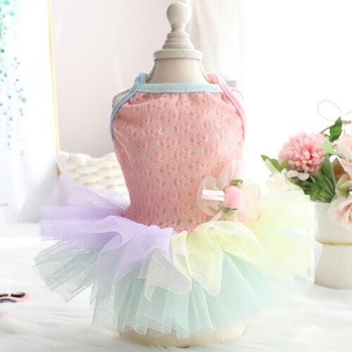Pet Dress Flower Design Elegant Breathable Dog Colorful Tulle Dress Aashionable Attractive Summer Pet Clothes 강아지옷