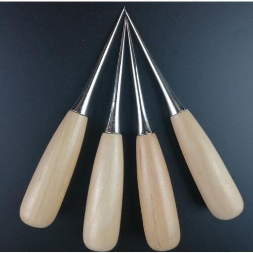 2pcs Professional Cloth Awl Sewing Tool Hole Punching Leather Wood Handle Awl Craft Stitching Leather Tools Sewing Needles Tools