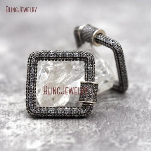 Clear CZ Micro Pave Square Lock Screw Clasp Lock Carabiner Pave Lock Silver Rose Gold Gun Black 23mm FC29351