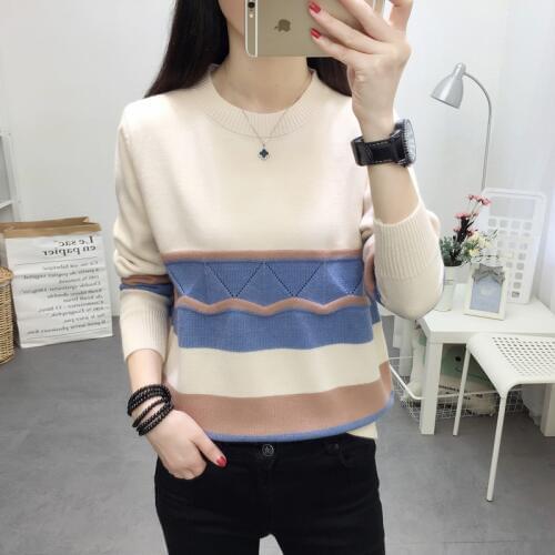 Pullover Jumper Edition Striped Sweater Sets Loose Long-sleeved Round Collar Web Celebrity Female Render Unlined Upper Garment