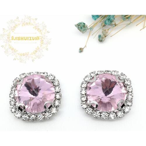 Pink ROUND Glass Crystal sew on rhinestones with Crystal buckle claw Diy wedding dress accessories Free shipping