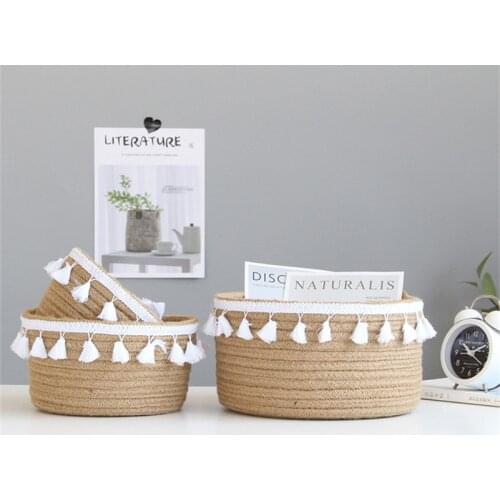 Hand Woven Storage Basket Kids Toys Desktop Organizer Sundries Storage Box Laundry Baskets Home Office Table Organization Barrel