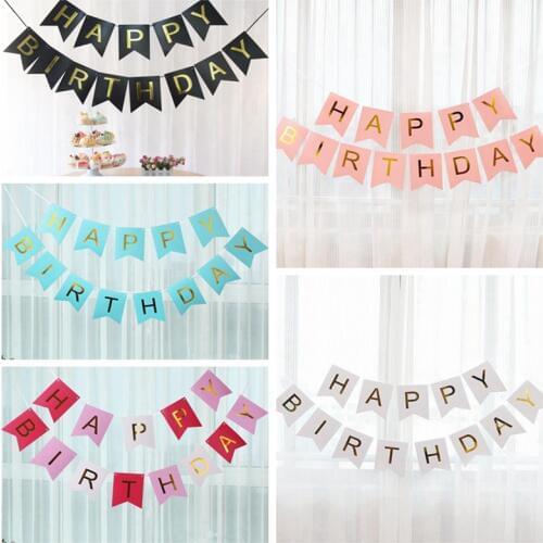 Happy Birthday Banner Birthday Party Decoration Banner Gold Letters Hanging Garland Photo Props Bunting Garland