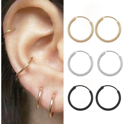 High Quality 1 Pair Small Hoop Earrings For Women Girls Simple Round Circle Ear Bone Buckle Earring Punk Hip-hop Ear Jewelry